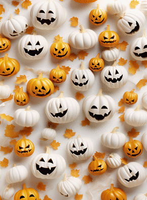 Citrouilles souriantes et feuilles d'automne